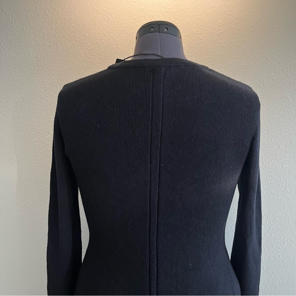 NWT Monrow Black Cotton Cashmere Long Sleeve Fit & Flare Knit Mini Sweater Dress - Picture 6 of 9